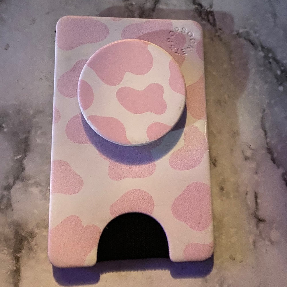 Pink cow print pop wallet & socket